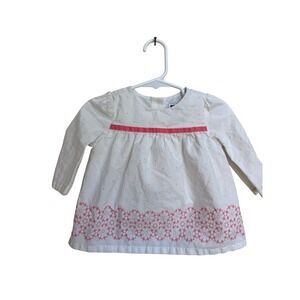 Janie and Jack Girls White Pink Polka Dot Cotton Tunic Top Size 12-18 Months